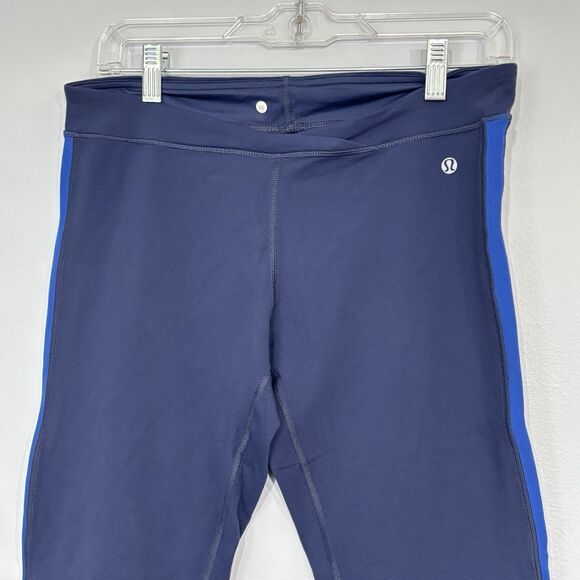 Lululemon Run Pace Crop Capris Workout Leggings 2012-2014 Blue Side Stripe 10 - Picture 3 of 15